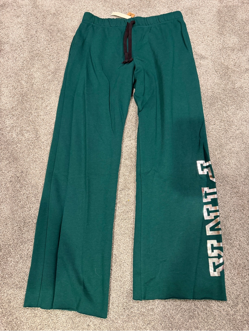 Pink By Victorias Secret Green Wide Leg Sweatpants With Side Lettering